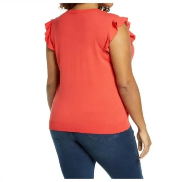 Halogen Pink Coral Rose Short Flutter Sleeve High Neck Pullover Sweater Small - Picture 3 of 7